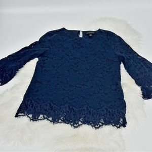 BR 3/4 Sleeve Navy Blue Lace Blouse Size M